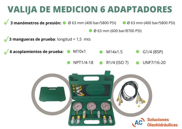 Kit de medición hidráulico - 6 adaptadores - XZT - A&C Soluciones